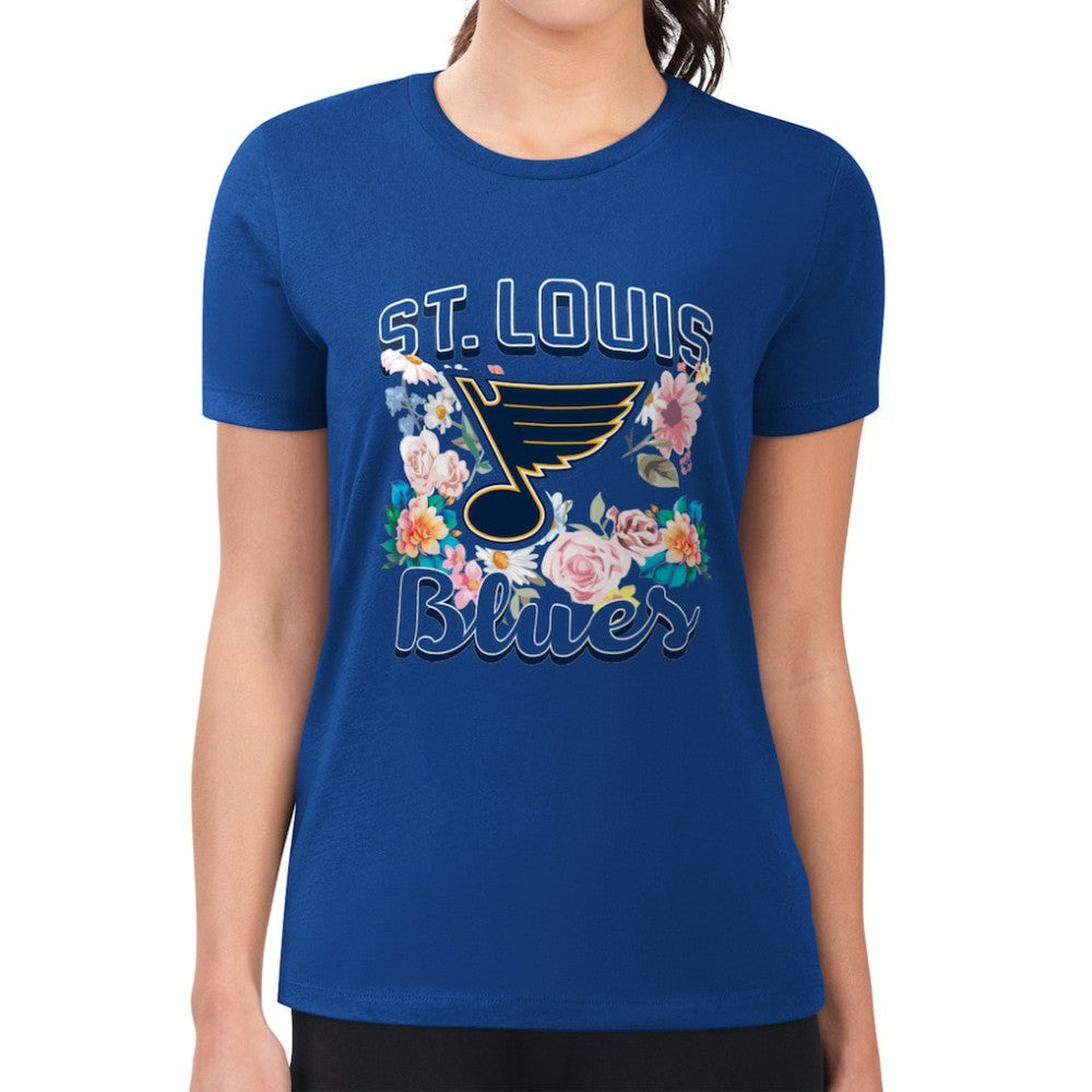 St. Louis Blues G-III 4Her by Carl Banks Women's Super-Slim Fit Lightweight Flower Logo T-Shirt - Blue - NHL