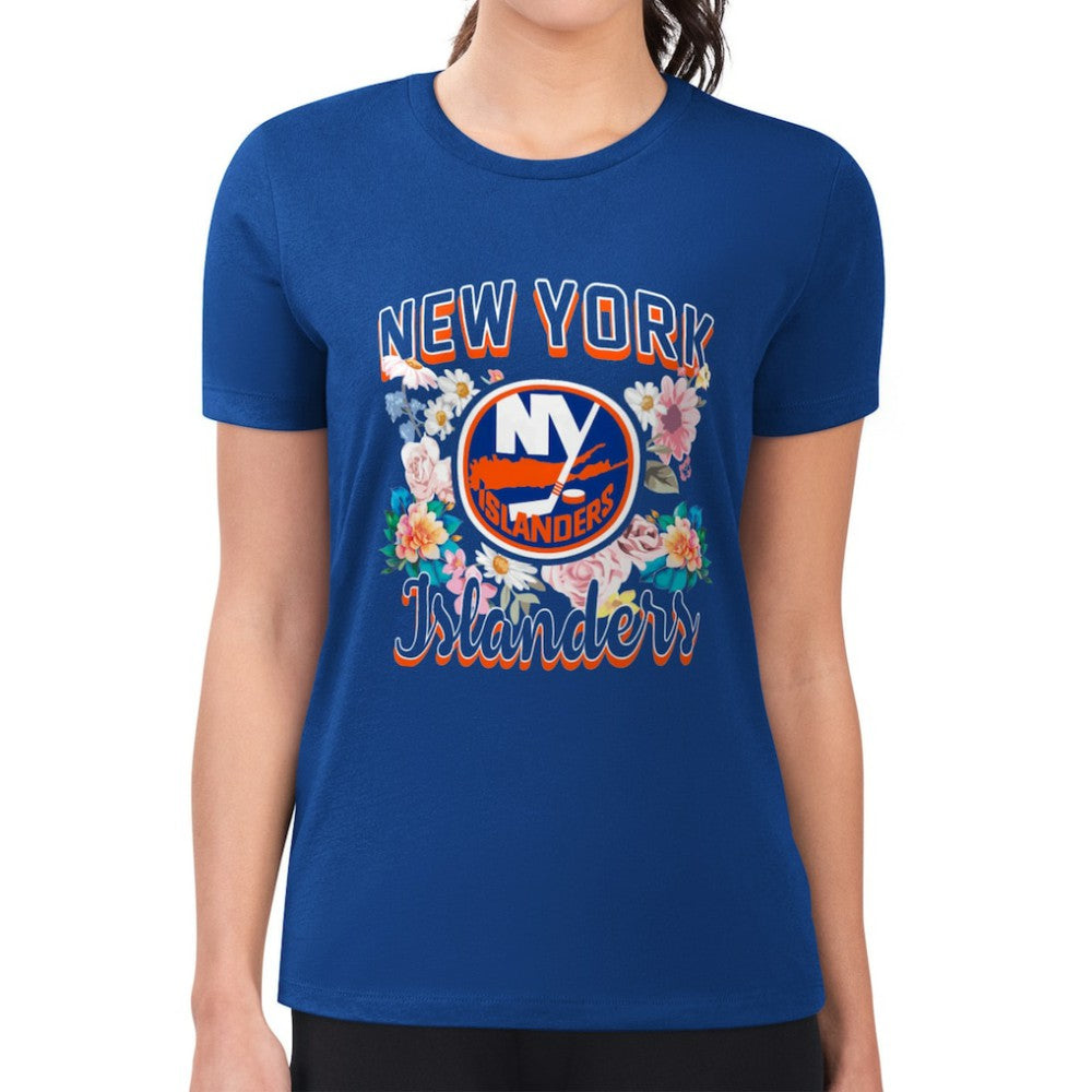 New York Islanders G-III 4Her by Carl Banks Women's Super-Slim Fit Lightweight Flower Logo T-Shirt - Royal - NHL