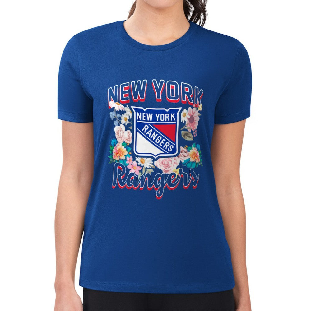 New York Rangers G-III 4Her by Carl Banks Women's Super-Slim Fit Lightweight Flower Logo T-Shirt - Blue - NHL