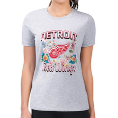 Detroit Red Wings G-III 4Her by Carl Banks Women's Super-Slim Fit Lightweight Flower Logo T-Shirt - Heather Gray - NHL