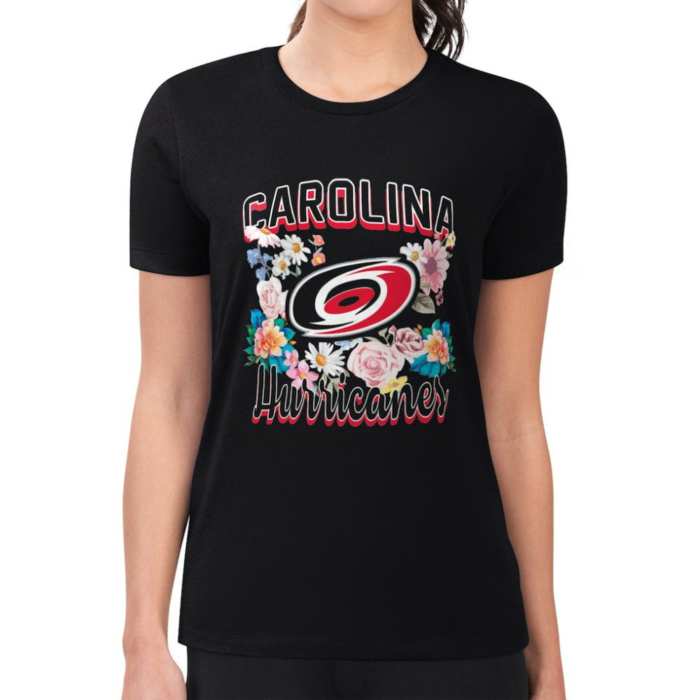 Carolina Hurricanes G-III 4Her by Carl Banks Women's Super-Slim Fit Lightweight Flower Logo T-Shirt - Black - NHL