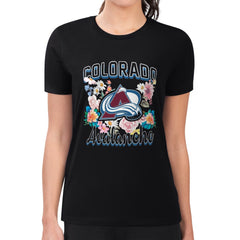 Colorado Avalanche G-III 4Her by Carl Banks Women's Super-Slim Fit Lightweight Flower Logo T-Shirt - Black - NHL