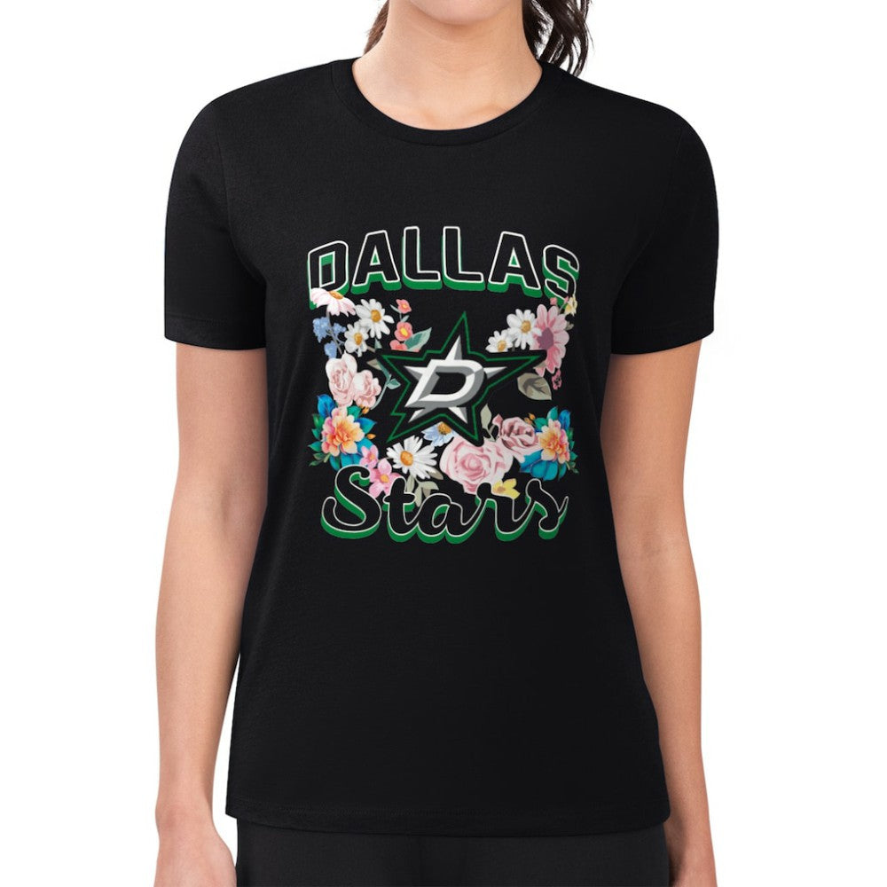 Dallas Stars G-III 4Her by Carl Banks Women's Super-Slim Fit Lightweight Flower Logo T-Shirt - Black - NHL