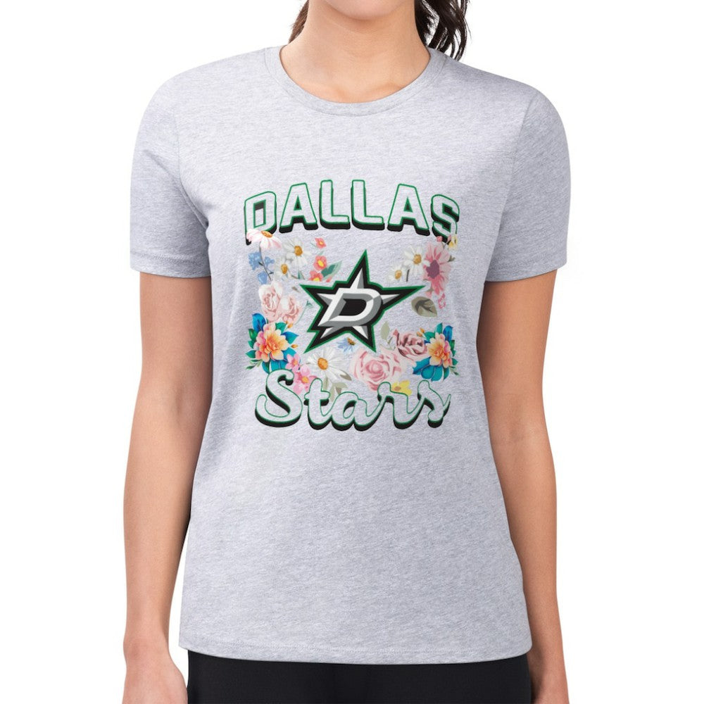 Dallas Stars G-III 4Her by Carl Banks Women's Super-Slim Fit Lightweight Flower Logo T-Shirt - Heather Gray - NHL