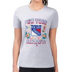 New York Rangers G-III 4Her by Carl Banks Women's Super-Slim Fit Lightweight Flower Logo T-Shirt - Heather Gray - NHL