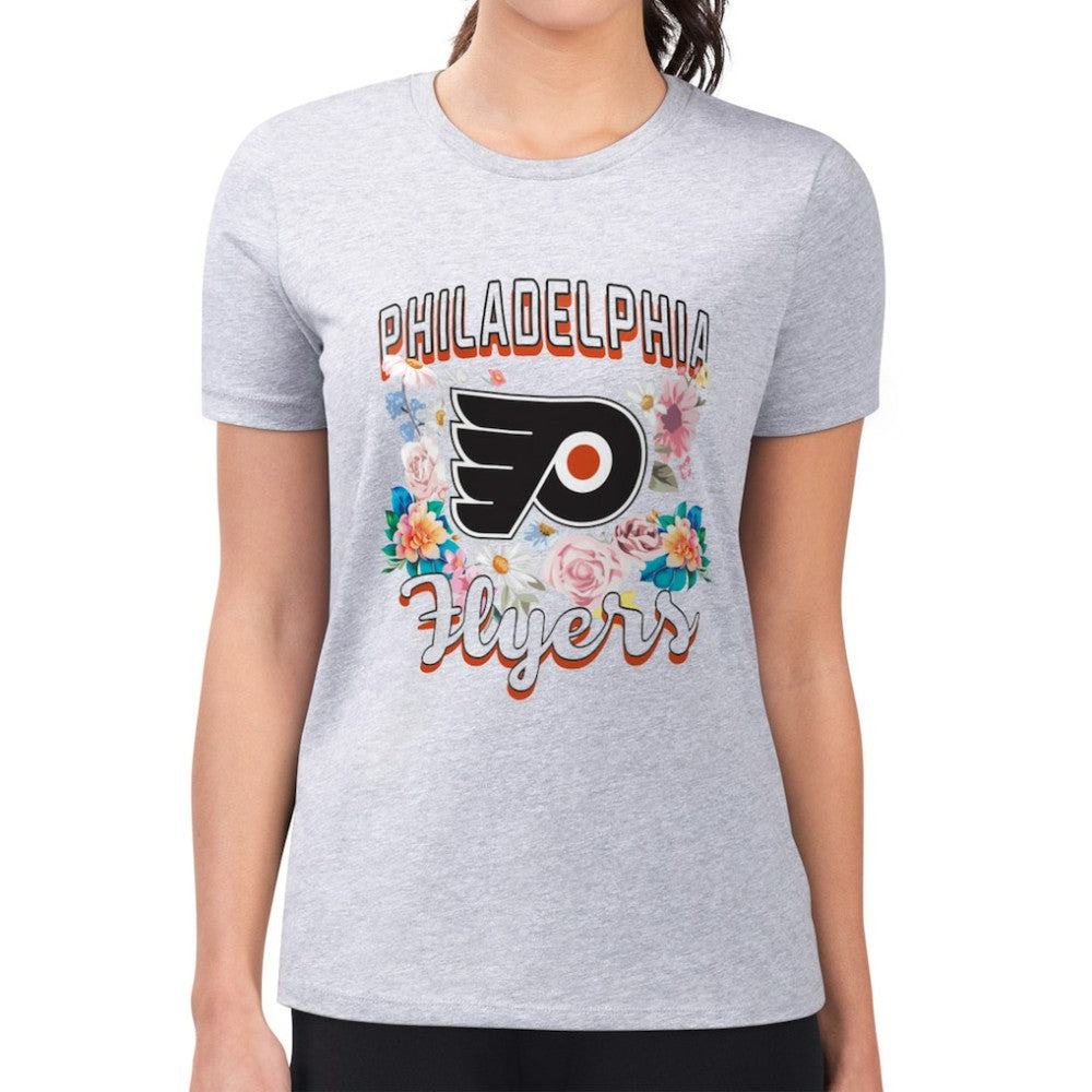 Philadelphia Flyers G-III 4Her by Carl Banks Women's Super-Slim Fit Lightweight Flower Logo T-Shirt - Heather Gray - NHL