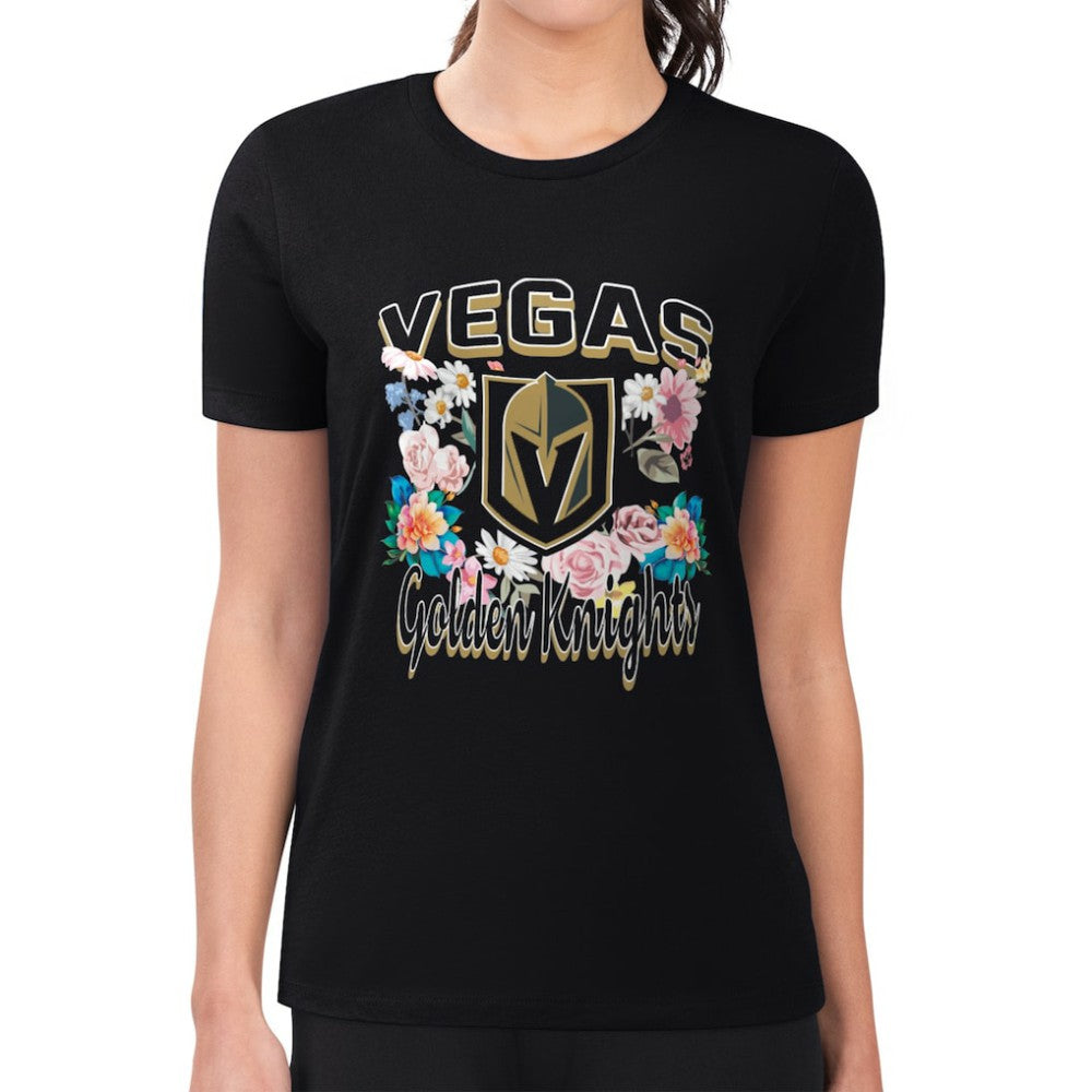 Vegas Golden Knights G-III 4Her by Carl Banks Women's Super-Slim Fit Lightweight Flower Logo T-Shirt - Black - NHL