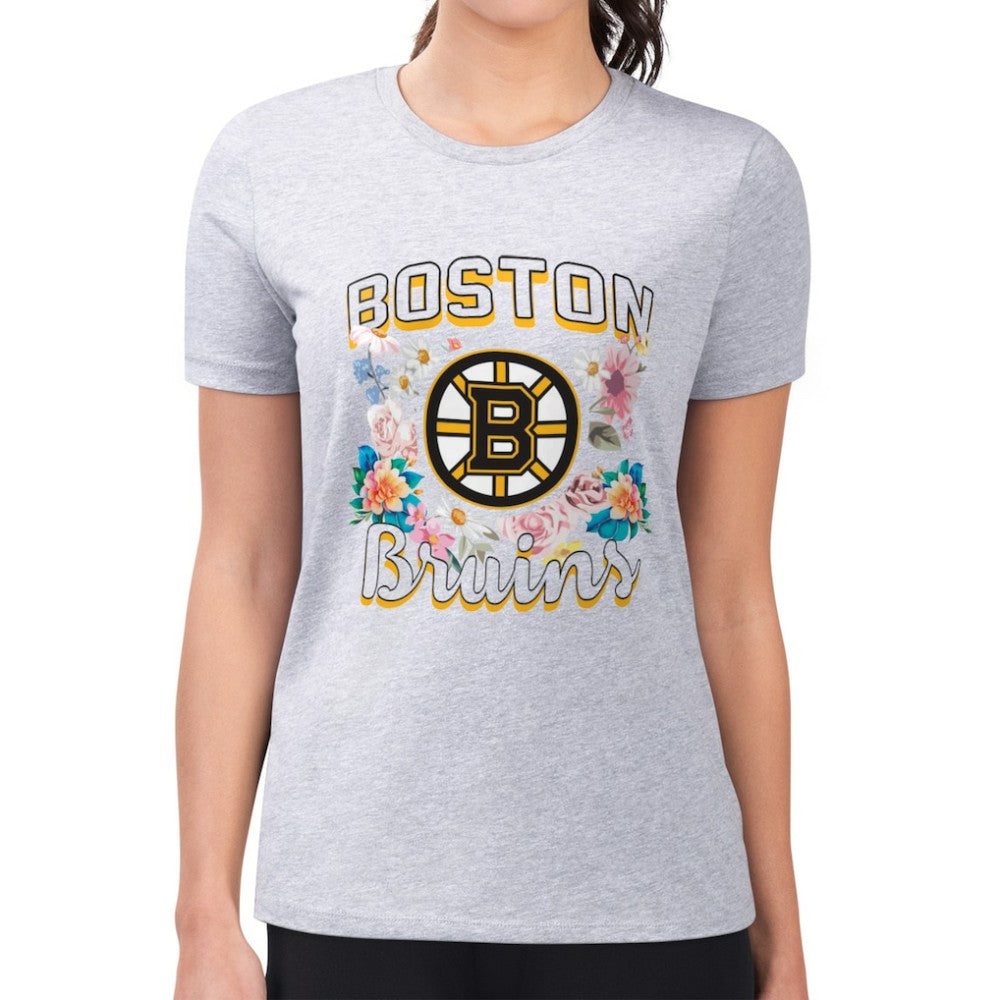 Boston Bruins G-III 4Her by Carl Banks Women's Super-Slim Fit Lightweight Flower Logo T-Shirt - Heather Gray - NHL