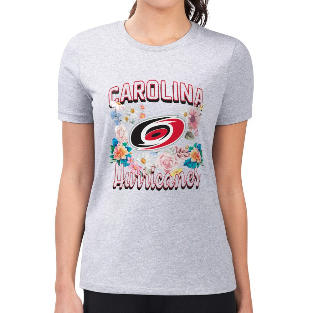 Carolina Hurricanes G-III 4Her by Carl Banks Women's Super-Slim Fit Lightweight Flower Logo T-Shirt - Heather Gray - NHL