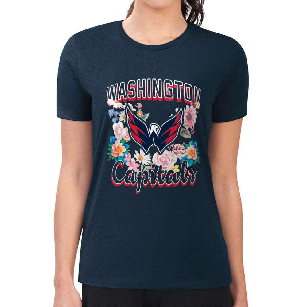 Washington Capitals G-III 4Her by Carl Banks Women's Super-Slim Fit Lightweight Flower Logo T-Shirt - Navy - NHL