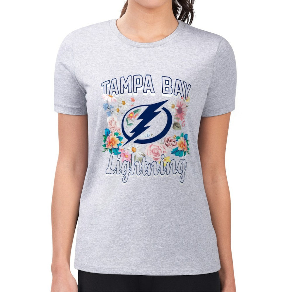 Tampa Bay Lightning G-III 4Her by Carl Banks Women's Super-Slim Fit Lightweight Flower Logo T-Shirt - Heather Gray - NHL