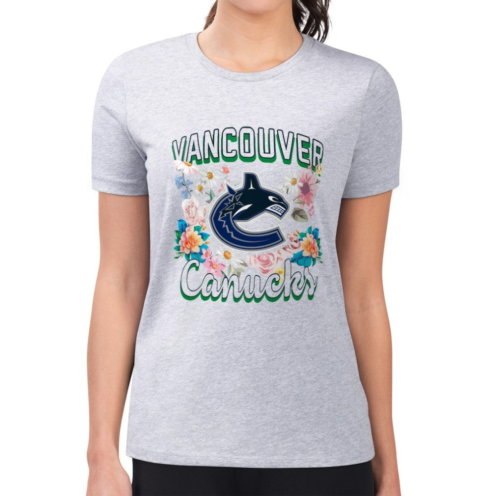 Vancouver Canucks G-III 4Her by Carl Banks Women's Super-Slim Fit Lightweight Flower Logo T-Shirt - Heather Gray - NHL