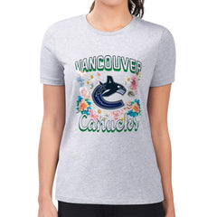 Vancouver Canucks G-III 4Her by Carl Banks Women's Super-Slim Fit Lightweight Flower Logo T-Shirt - Heather Gray - NHL
