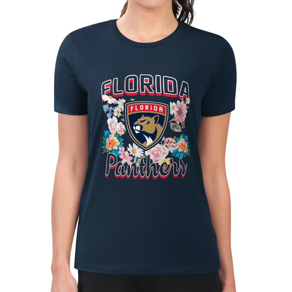 Florida Panthers G-III 4Her by Carl Banks Women's Super-Slim Fit Lightweight Flower Logo T-Shirt - Navy - NHL