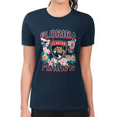 Florida Panthers G-III 4Her by Carl Banks Women's Super-Slim Fit Lightweight Flower Logo T-Shirt - Navy - NHL