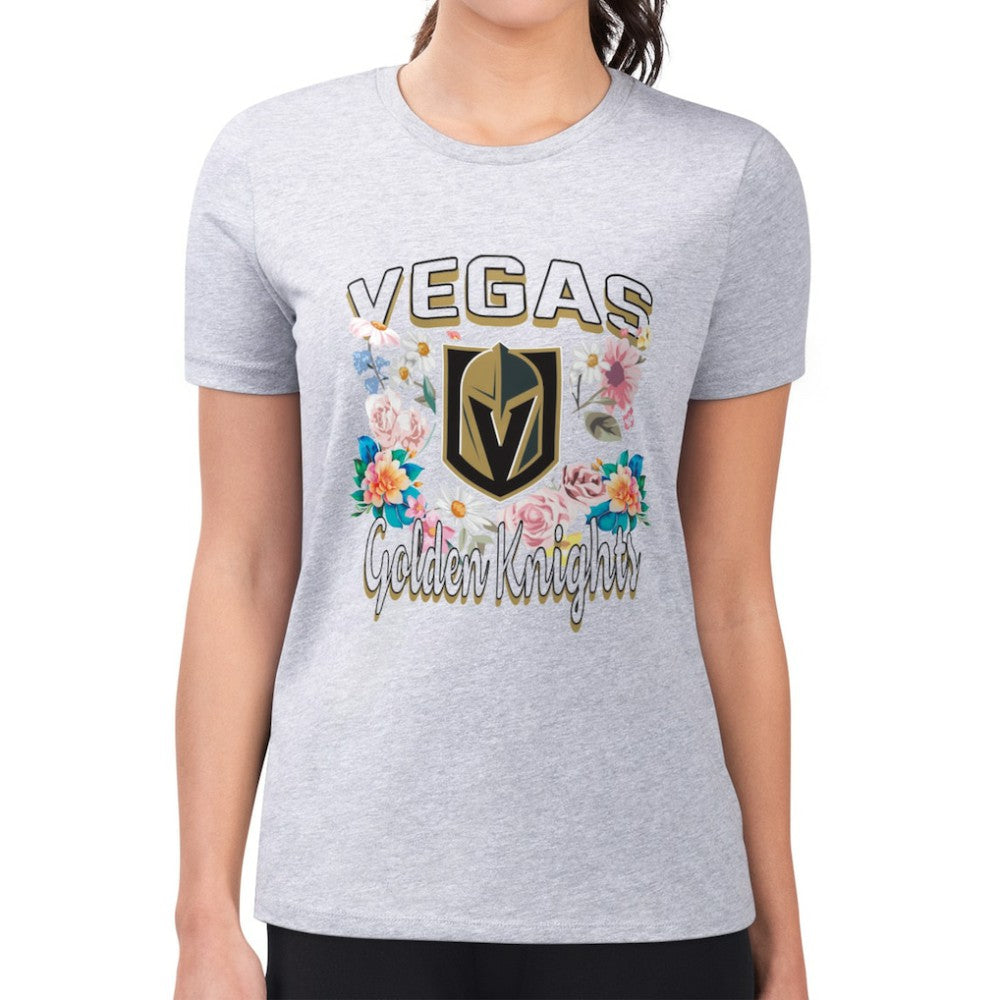 Vegas Golden Knights G-III 4Her by Carl Banks Women's Super-Slim Fit Lightweight Flower Logo T-Shirt - Heather Gray - NHL