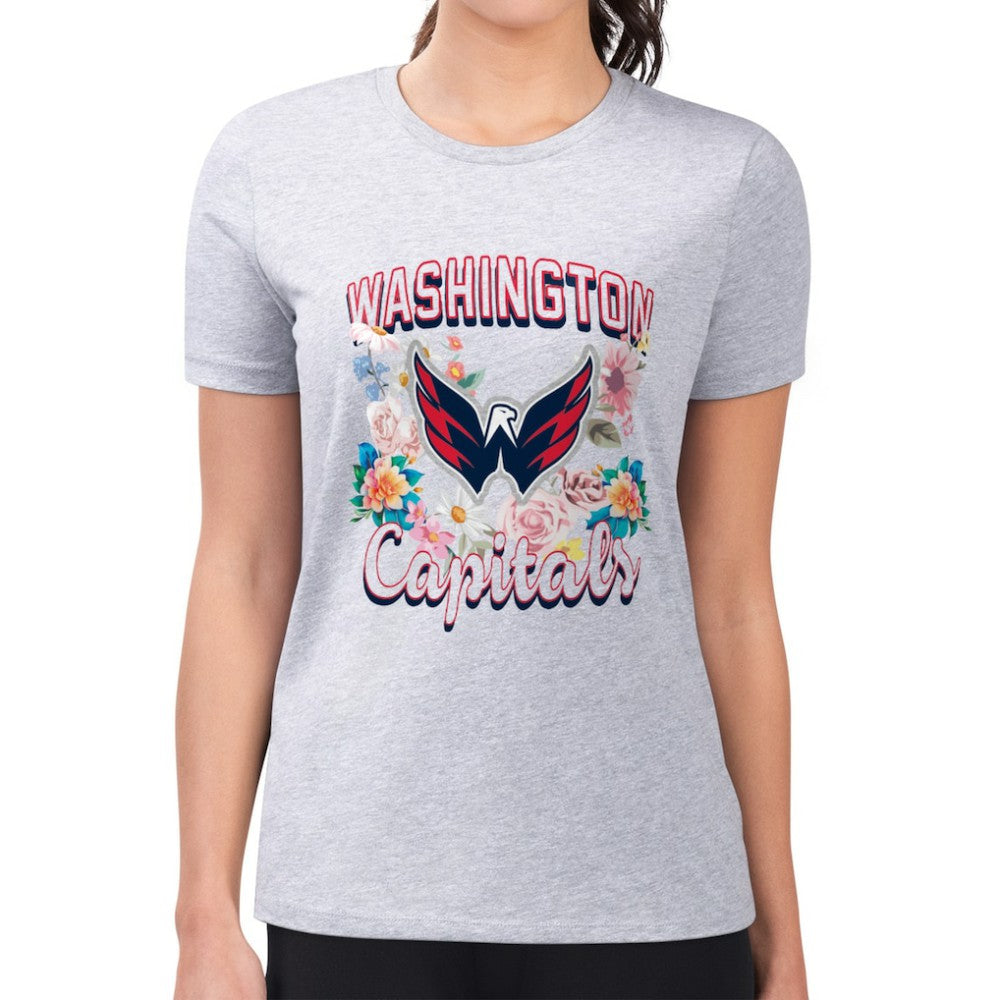 Washington Capitals G-III 4Her by Carl Banks Women's Super-Slim Fit Lightweight Flower Logo T-Shirt - Heather Gray - NHL