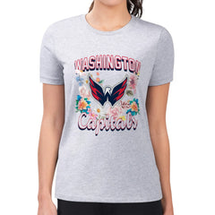 Washington Capitals G-III 4Her by Carl Banks Women's Super-Slim Fit Lightweight Flower Logo T-Shirt - Heather Gray - NHL