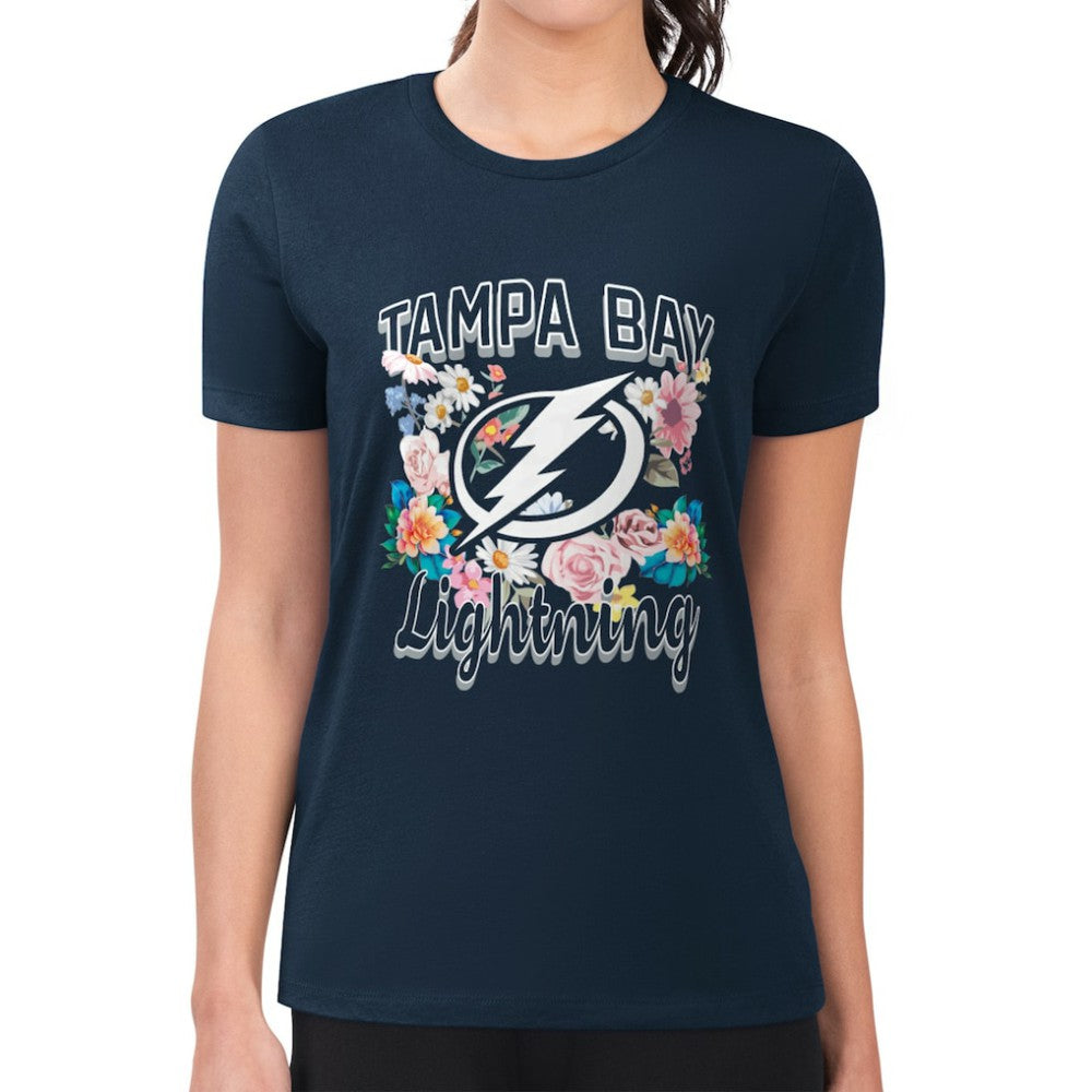 Tampa Bay Lightning G-III 4Her by Carl Banks Women's Super-Slim Fit Lightweight Flower Logo T-Shirt - Navy - NHL