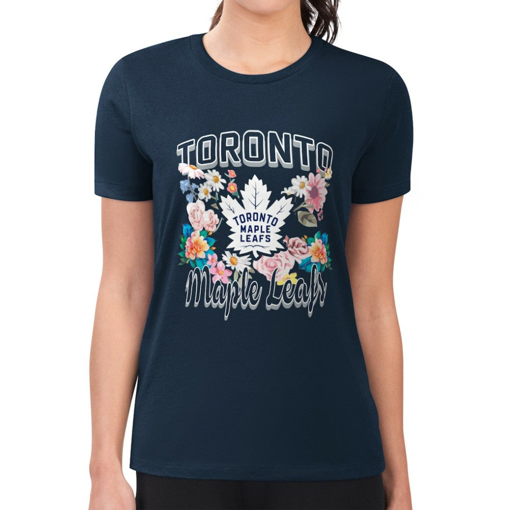 Toronto Maple Leafs G-III 4Her by Carl Banks Women's Super-Slim Fit Lightweight Flower Logo T-Shirt - Navy - NHL