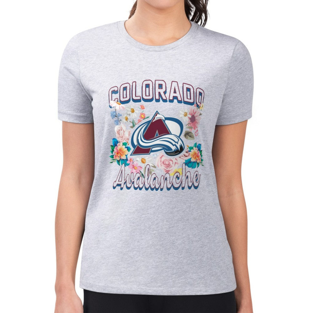 Colorado Avalanche G-III 4Her by Carl Banks Women's Super-Slim Fit Lightweight Flower Logo T-Shirt - Heather Gray - NHL