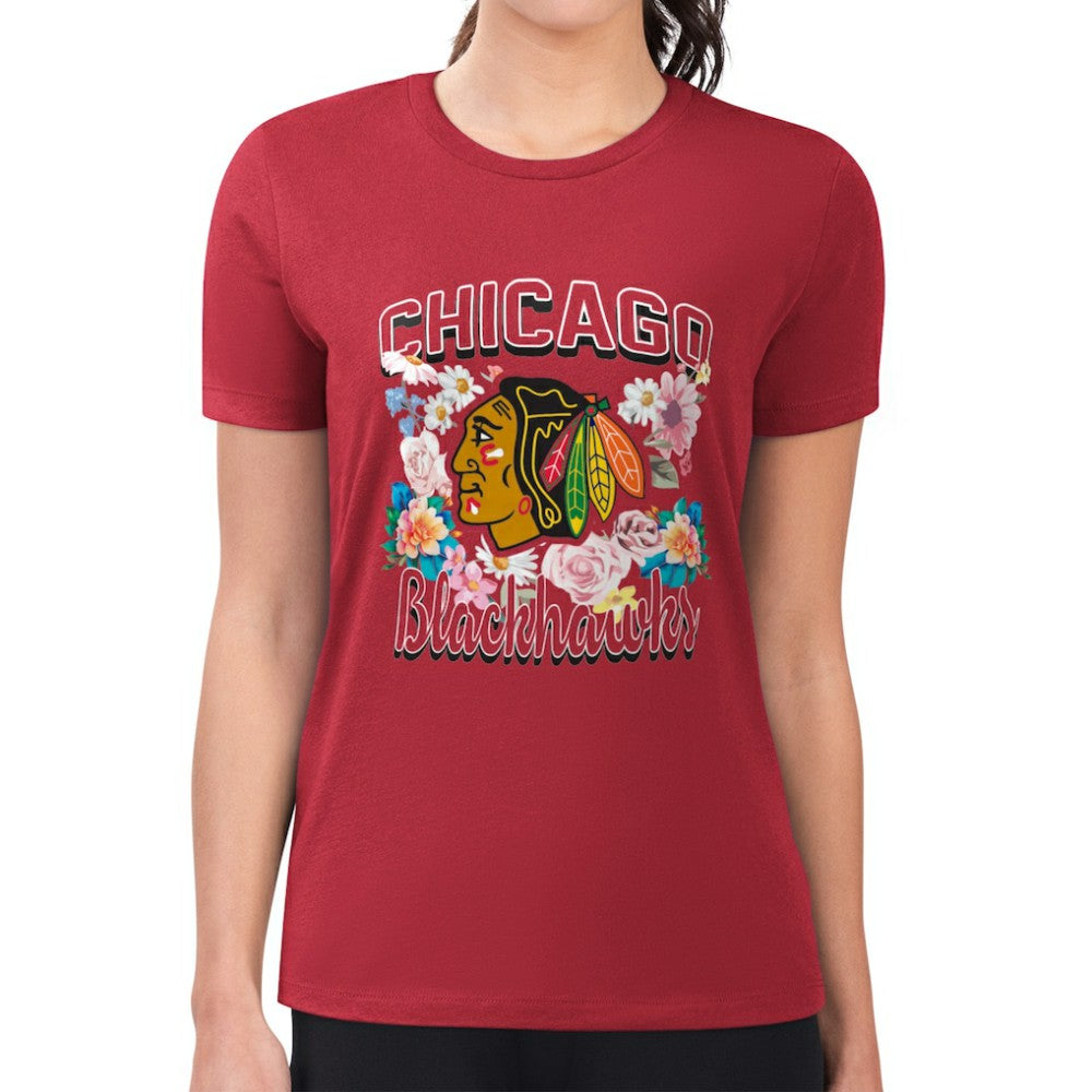 Chicago Blackhawks G-III 4Her by Carl Banks Women's Super-Slim Fit Lightweight Flower Logo T-Shirt - Red - NHL