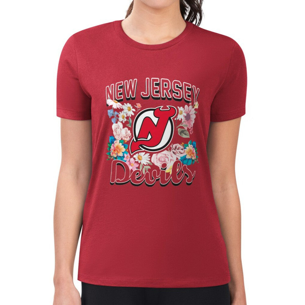 New Jersey Devils G-III 4Her by Carl Banks Women's Super-Slim Fit Lightweight Flower Logo T-Shirt - Red - NHL
