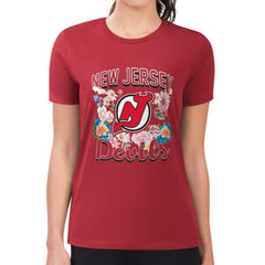 New Jersey Devils G-III 4Her by Carl Banks Women's Super-Slim Fit Lightweight Flower Logo T-Shirt - Red - NHL