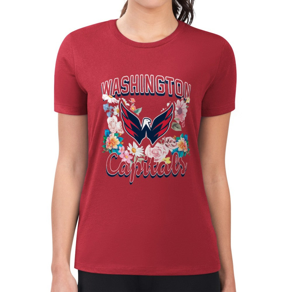 Washington Capitals G-III 4Her by Carl Banks Women's Super-Slim Fit Lightweight Flower Logo T-Shirt - Red - NHL
