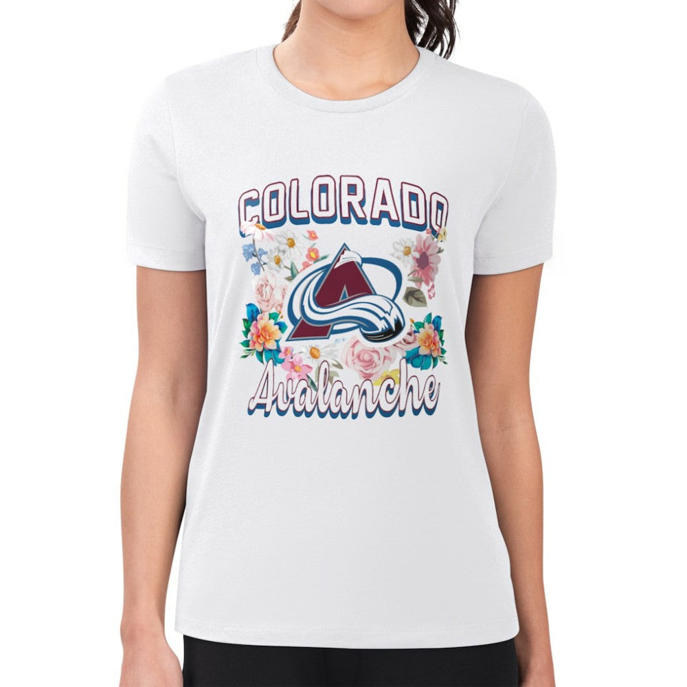 Colorado Avalanche G-III 4Her by Carl Banks Women's Super-Slim Fit Lightweight Flower Logo T-Shirt - White - NHL