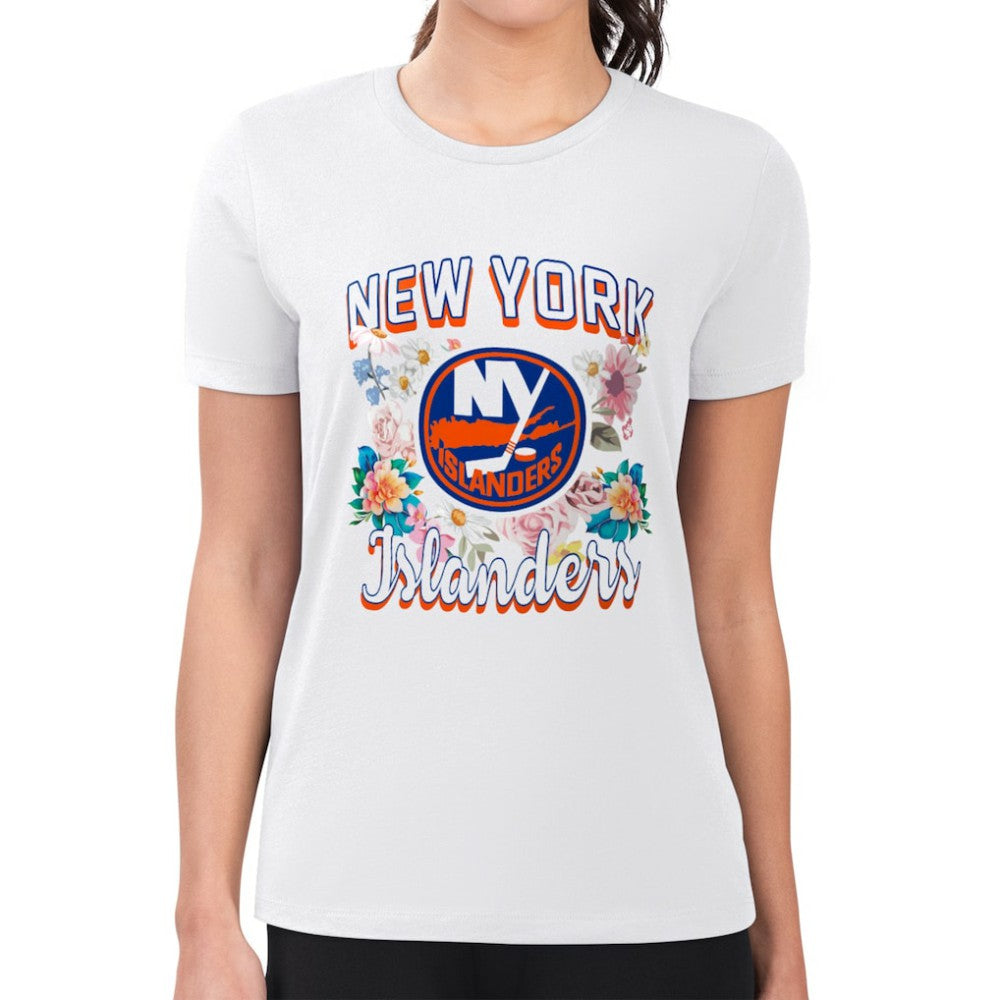 New York Islanders G-III 4Her by Carl Banks Women's Super-Slim Fit Lightweight Flower Logo T-Shirt - White - NHL