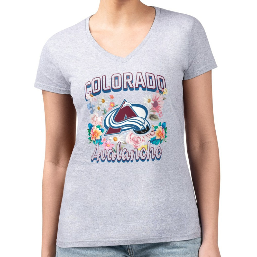 Colorado Avalanche G-III 4Her by Carl Banks Women's Super-Slim Fit Lightweight Flower Logo V-Neck T-Shirt - Heather Gray - NHL