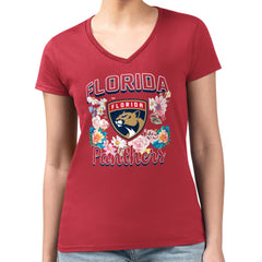 Florida Panthers G-III 4Her by Carl Banks Women's Super-Slim Fit Lightweight Flower Logo V-Neck T-Shirt - Red - NHL