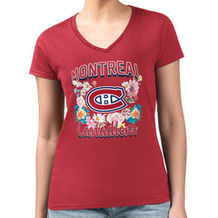 Montreal Canadiens G-III 4Her by Carl Banks Women's Super-Slim Fit Lightweight Flower Logo V-Neck T-Shirt - Red - NHL