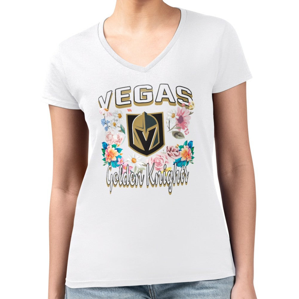 Vegas Golden Knights G-III 4Her by Carl Banks Women's Super-Slim Fit Lightweight Flower Logo V-Neck T-Shirt - White - NHL