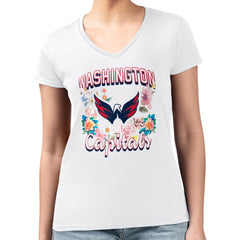 Washington Capitals G-III 4Her by Carl Banks Women's Super-Slim Fit Lightweight Flower Logo V-Neck T-Shirt - White - NHL