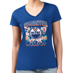 Edmonton Oilers G-III 4Her by Carl Banks Women's Super-Slim Fit Lightweight Flower Logo V-Neck T-Shirt - Royal - NHL
