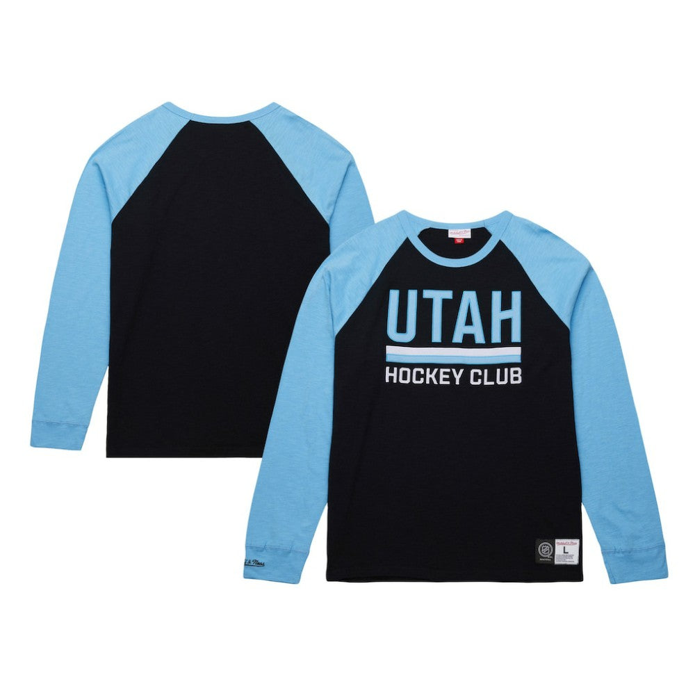Utah Hockey Club Mitchell & Ness Legendary Slub Long Sleeve Raglan T-Shirt - Black/Light Blue - NHL