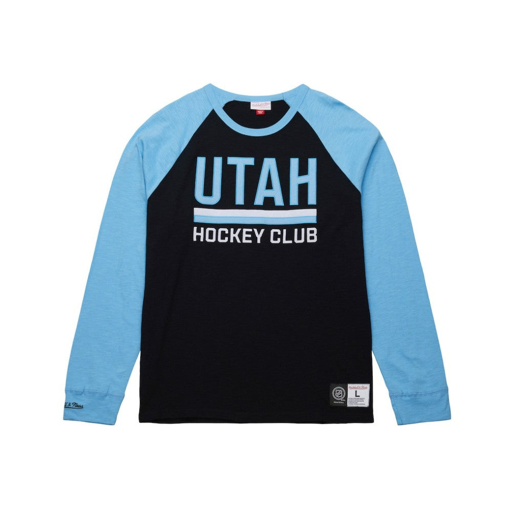 Utah Hockey Club Mitchell & Ness Legendary Slub Long Sleeve Raglan T-Shirt - Black/Light Blue - NHL