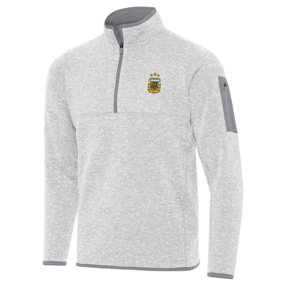 Argentina National Team Antigua Fortune Quarter-Zip Pullover Jacket Heather Gray - FIFA World CUP