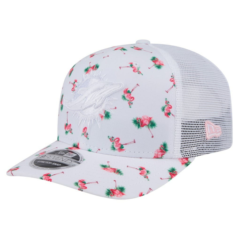 Miami Dolphins New Era Adventure Flamingo Pattern 9SEVENTY Stretch-Snap Hat White | NFL
