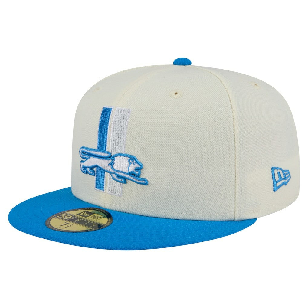 Detroit Lions New Era Main 59FIFTY Fitted Hat Cream/Blue | NFL