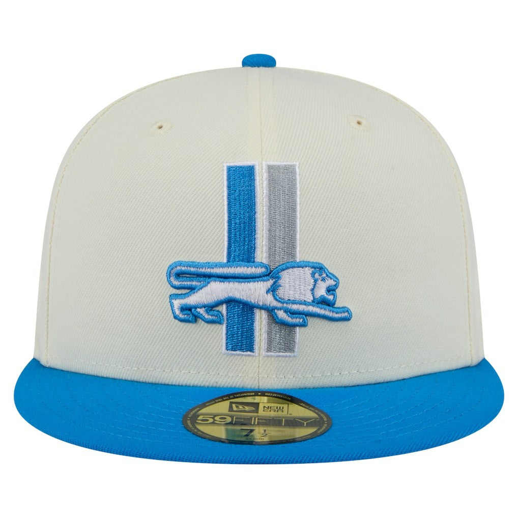 Detroit Lions New Era Main 59FIFTY Fitted Hat Cream/Blue | NFL
