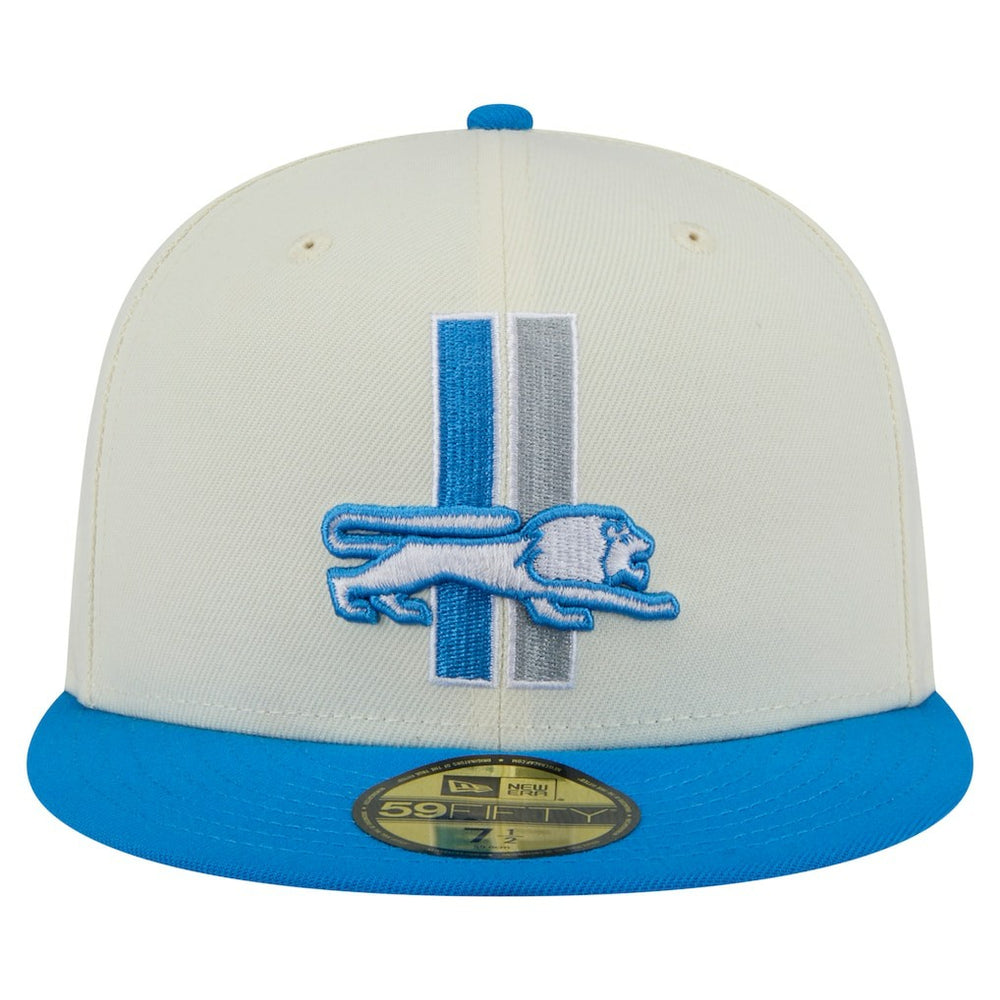 Detroit Lions New Era Main 59FIFTY Fitted Hat Cream/Blue | NFL