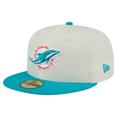 Miami Dolphins New Era Main 59FIFTY Fitted Hat Cream/Aqua | NFL