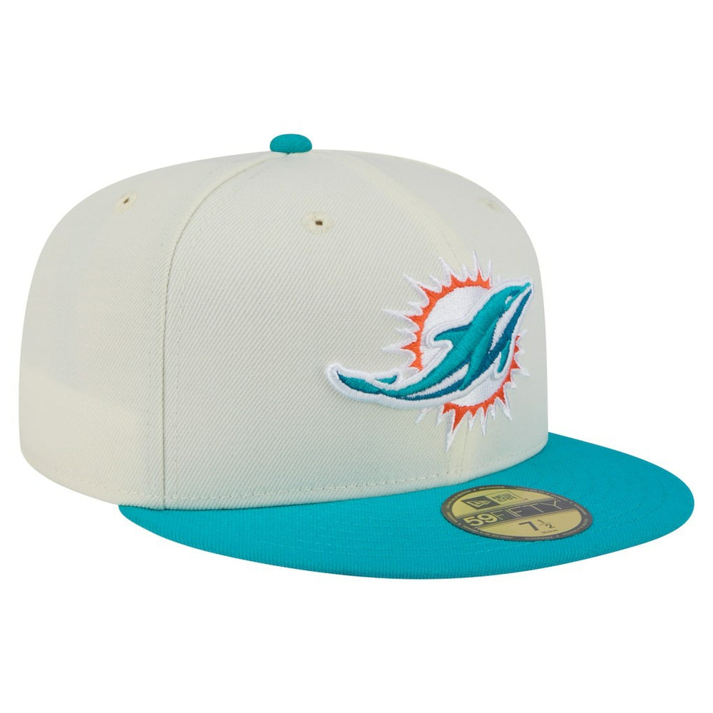 Miami Dolphins New Era Main 59FIFTY Fitted Hat Cream/Aqua | NFL