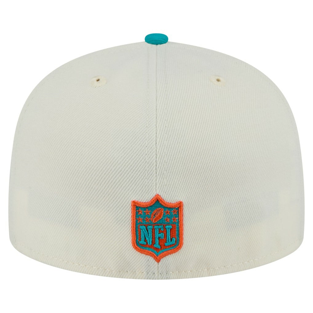 Miami Dolphins New Era Main 59FIFTY Fitted Hat Cream/Aqua | NFL