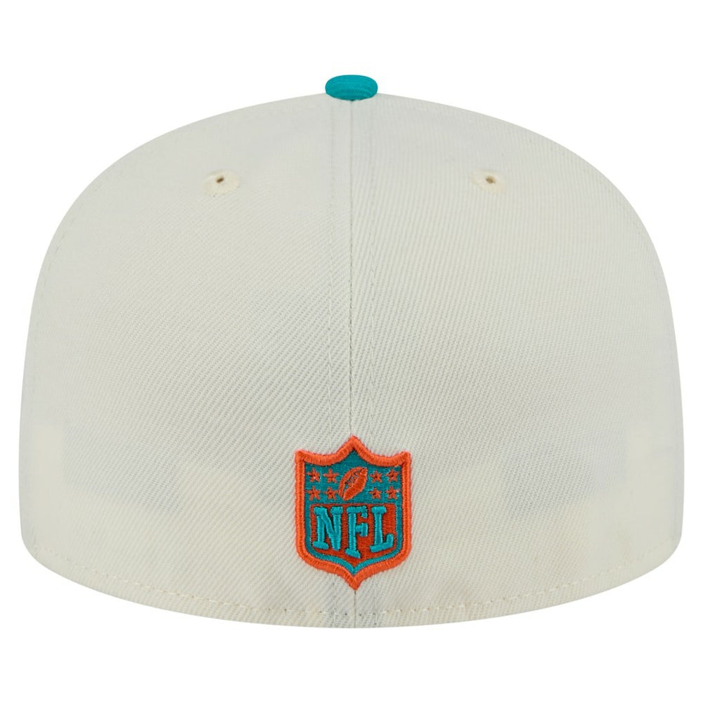 Miami Dolphins New Era Main 59FIFTY Fitted Hat Cream/Aqua | NFL