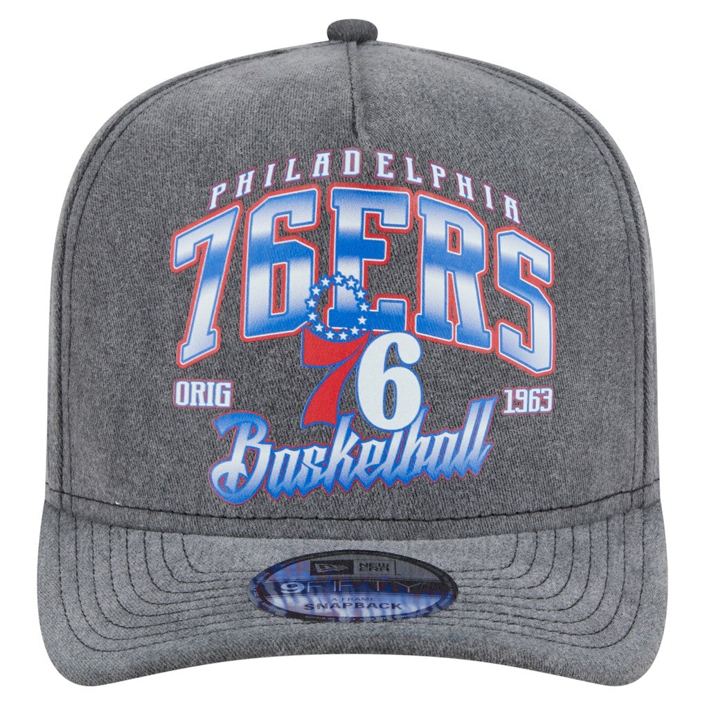 Philadelphia 76ers Throwback Washed Pre-Curved 9FIFTY Snapback Hat Charcoal - NBA