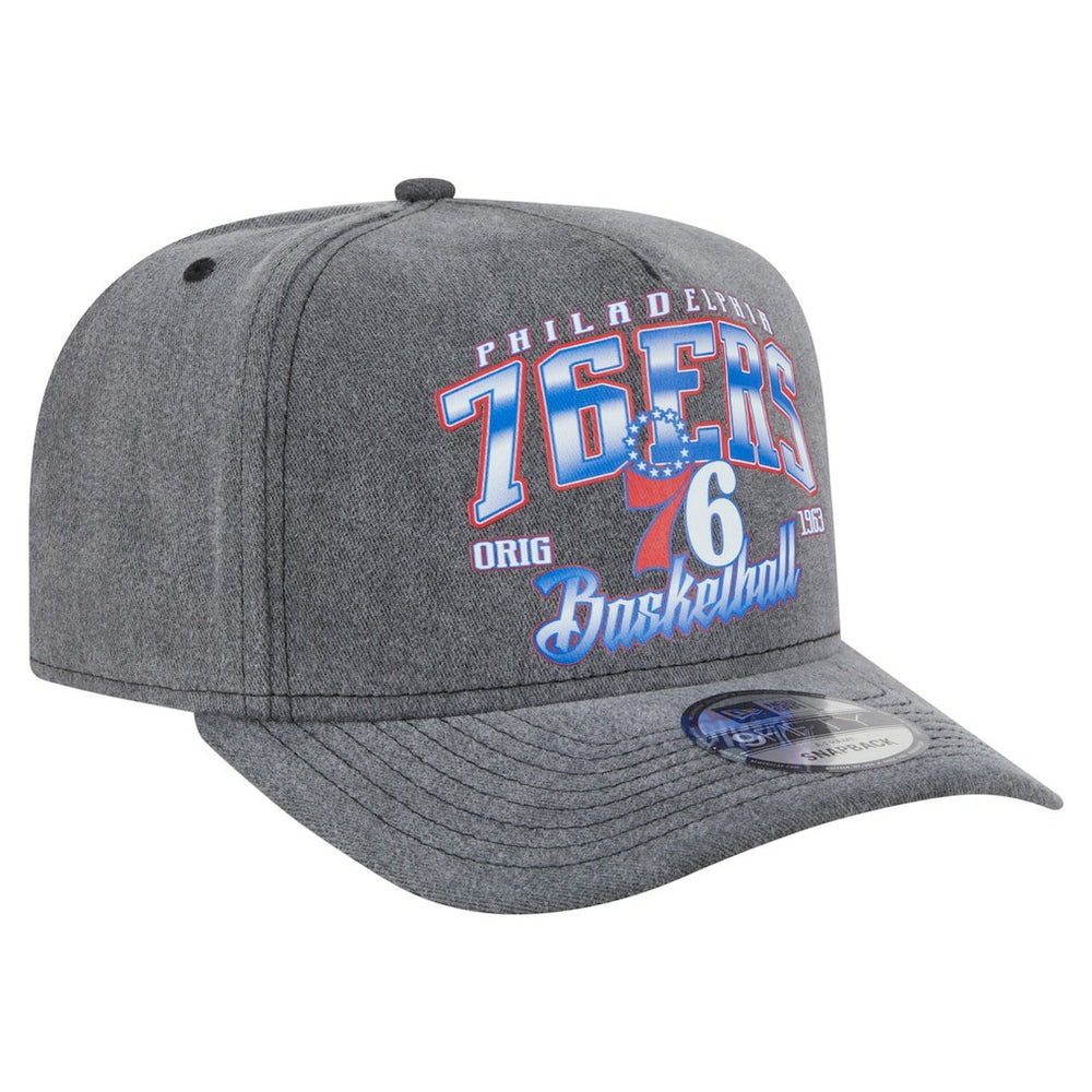 Philadelphia 76ers Throwback Washed Pre-Curved 9FIFTY Snapback Hat Charcoal - NBA